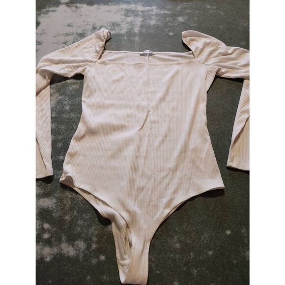Reformation Tops - REFORMATION Gaia Bodysuit ~Square Neck Ribbed Long Sleeve White  sz XL